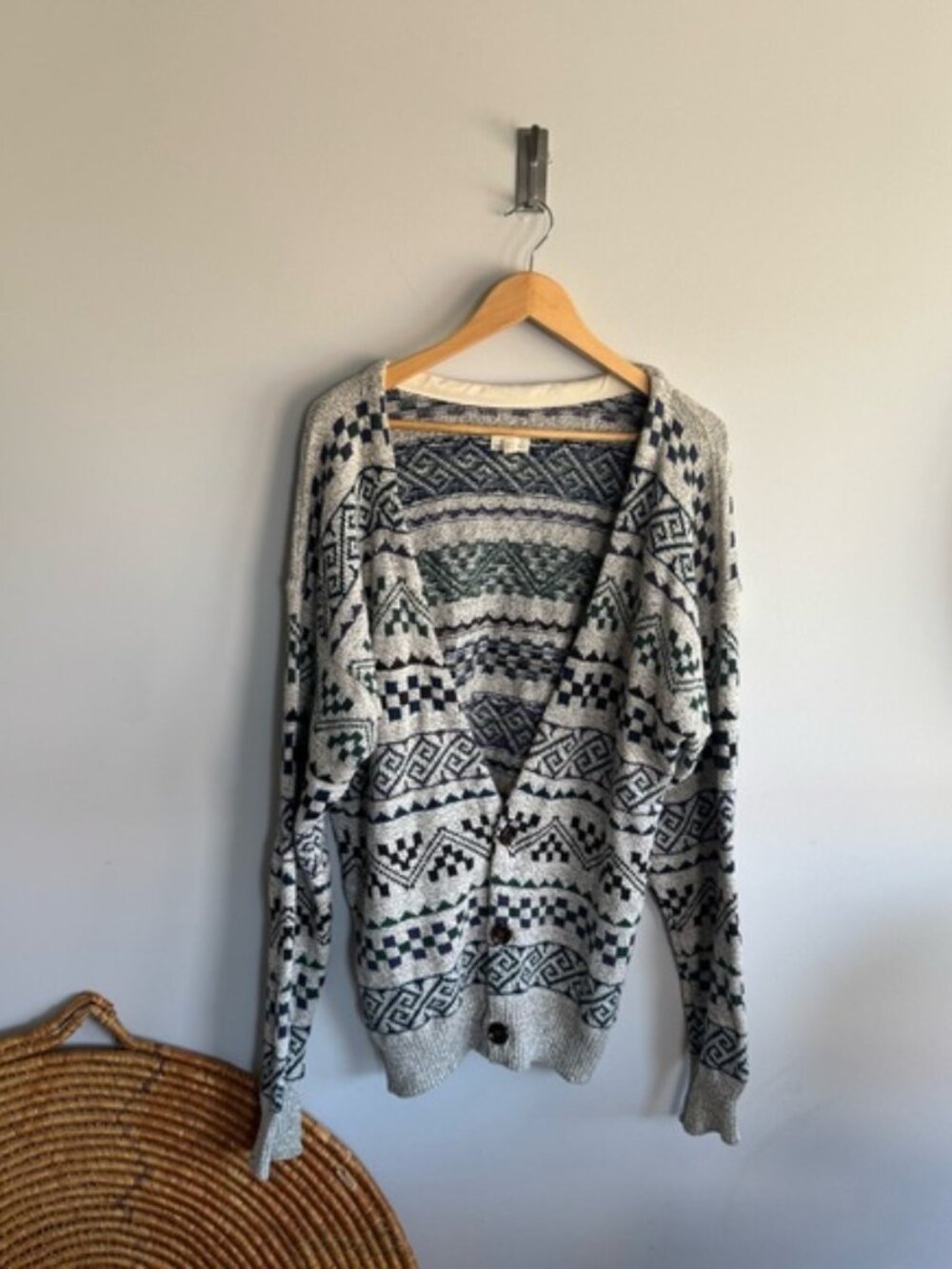 Urban Renewal Patterned Knit Cardigan - Black Gray Cream